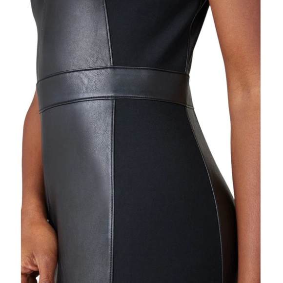 SPANX Leather-Like Combo Fitted Dress - Luxe Black Sz M New with Tags - Picture 5 of 12